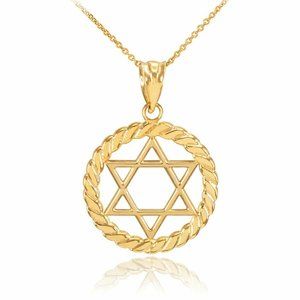 14K Gold Gold Jewish Star of David Circle Pendant